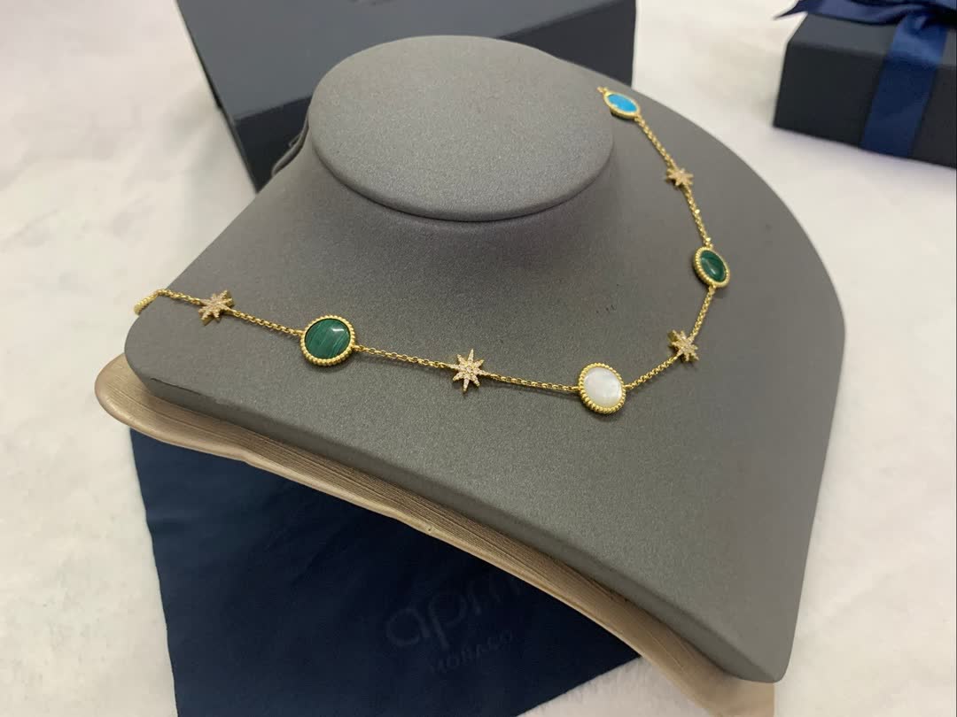 APM Monaco Turquoise and Malachite Gold Necklace